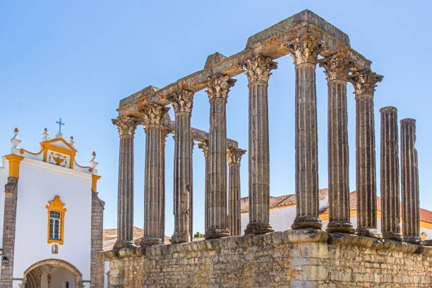 Evora Templo Romano or Templo de Diana next to Pousada Convento dos Loios in Evora, Alentejo, Portugal