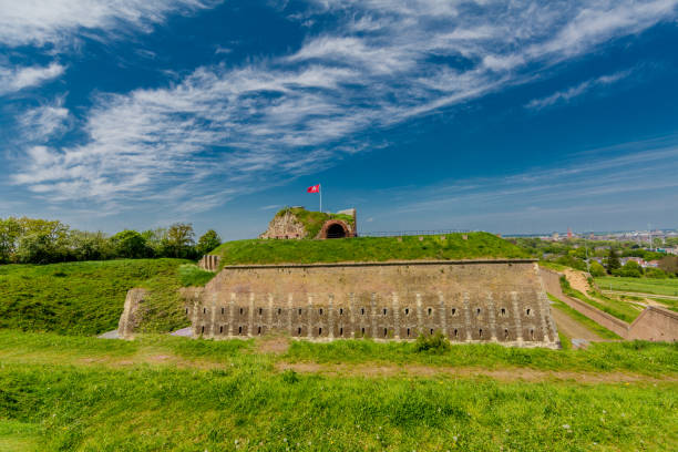 Fort St. Pieter in Sint-Pietersberg or mount Saint Peter in Maastricht, beautiful sunny day with a blue sky and white clouds in south Limburg the Netherlands Holland