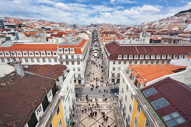 baixa View over the central Baixa district and the pedestrian street Rua Augusta in Lisbon, Portugal.