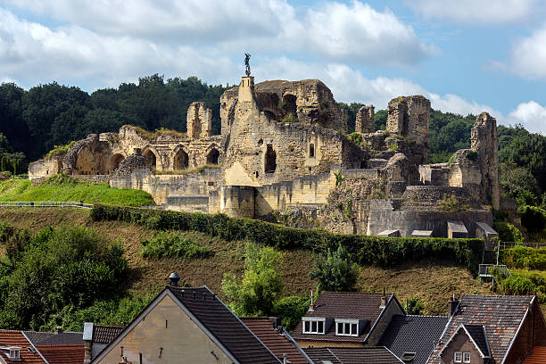Valkenburg aan de Geul, Netherlands - July 30, 2016: Valkenburg Castle - a ruined castle above the town of Valkenburg aan de Geul in the Netherlands. It is unique, in the Netherlands, by being the only castle in the country built on a Hill.